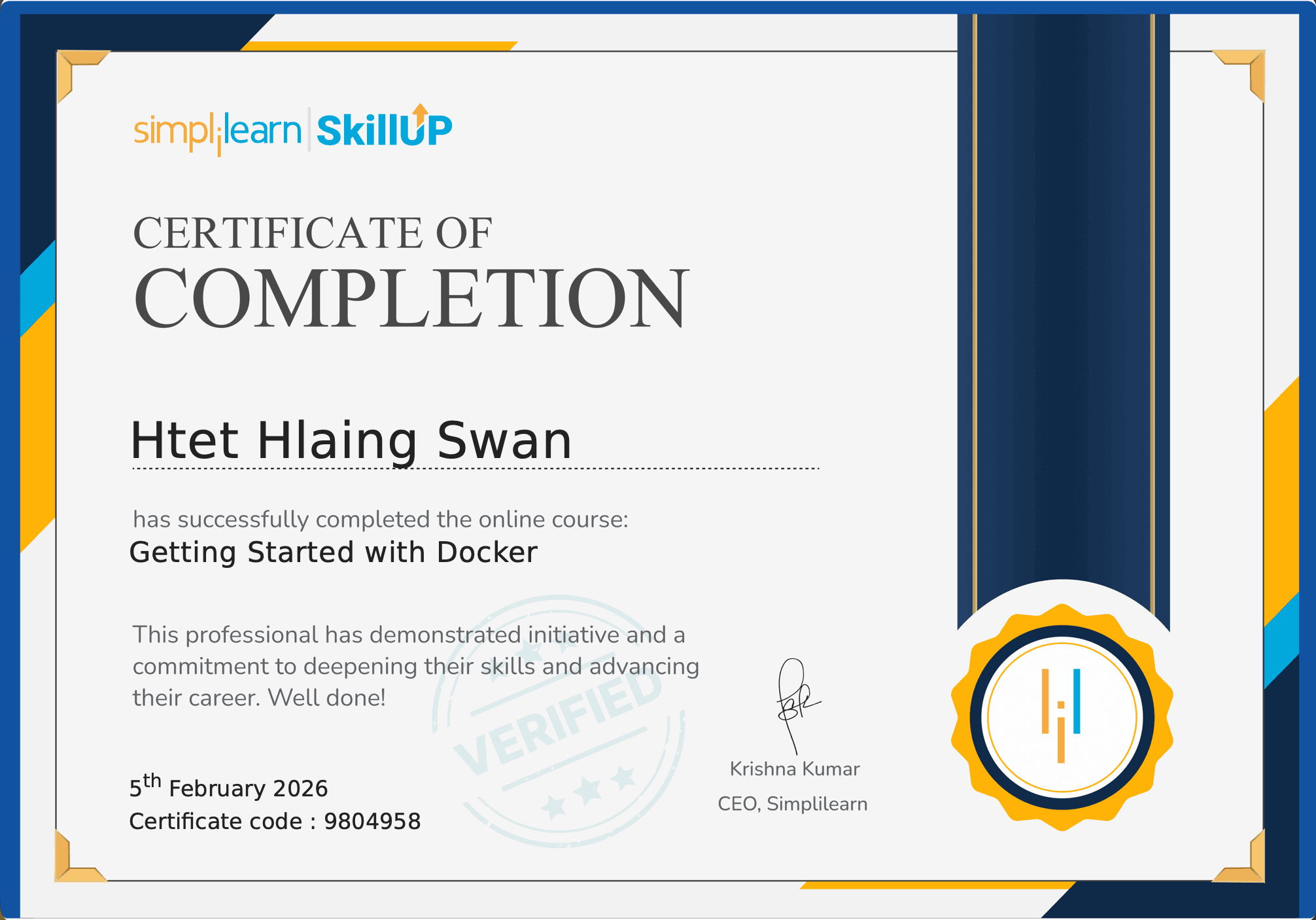 Docker Essentials certificate